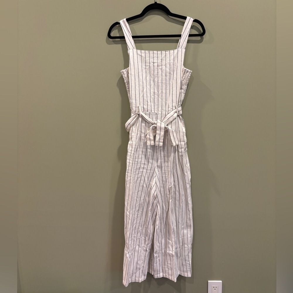 White and gray striped jumpsuit